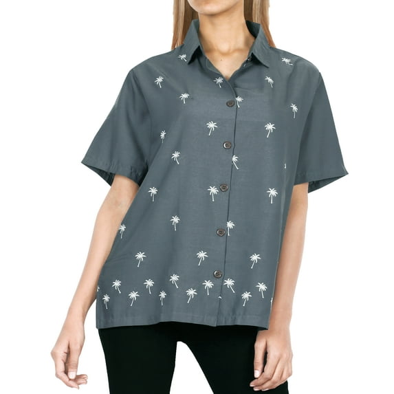 HAPPY BAY Women's Casual Hawaiian Blouse Shirt Solid Short Sleeve Button Up Dress Tops Tee Shirts Blouses for Women S Cloud X_AD600