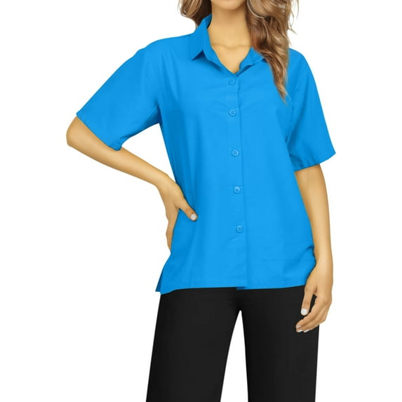 HAPPY BAY Women's Casual Hawaiian Blouses Shirt T-Shirt Blouse Short Sleeve Button Down Dress Tee Shirts Tops for Women S Solid, Autumn Turquoise