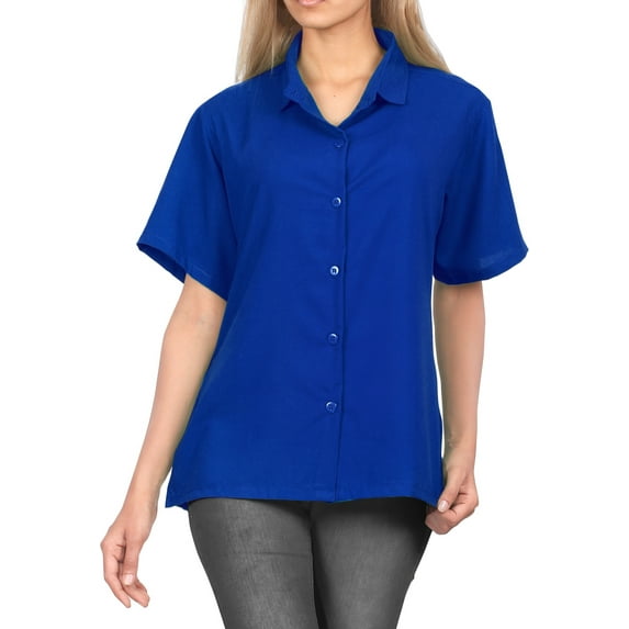 HAPPY BAY Women's Casual Hawaiian Shirt Summer Blouse Short Sleeve Button Down Dress Tops Tee Shirts Blouses for Women M Solid, Royal Blue