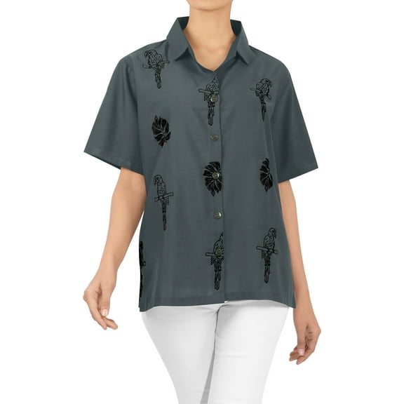 HAPPY BAY Women's Casual Hawaiian Short Sleeve Blouse Shirt Solid Blouses Button Up Dress Tops Tee Shirts Tank Top Women S Slate, Parrot