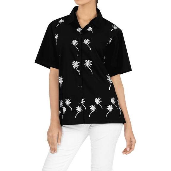 HAPPY BAY Women's Casual Hawaiian Short Sleeve Blouse Shirt Solid Blouses Dress Tops Tee Button Up Shirts for Women S Black_X477