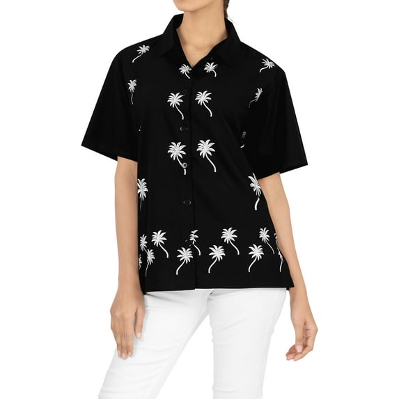 HAPPY BAY Women's Casual Hawaiian Short Sleeve Blouse Shirt Solid Blouses Dress Tops Tee Button Up Shirts for Women XXL Black_X477