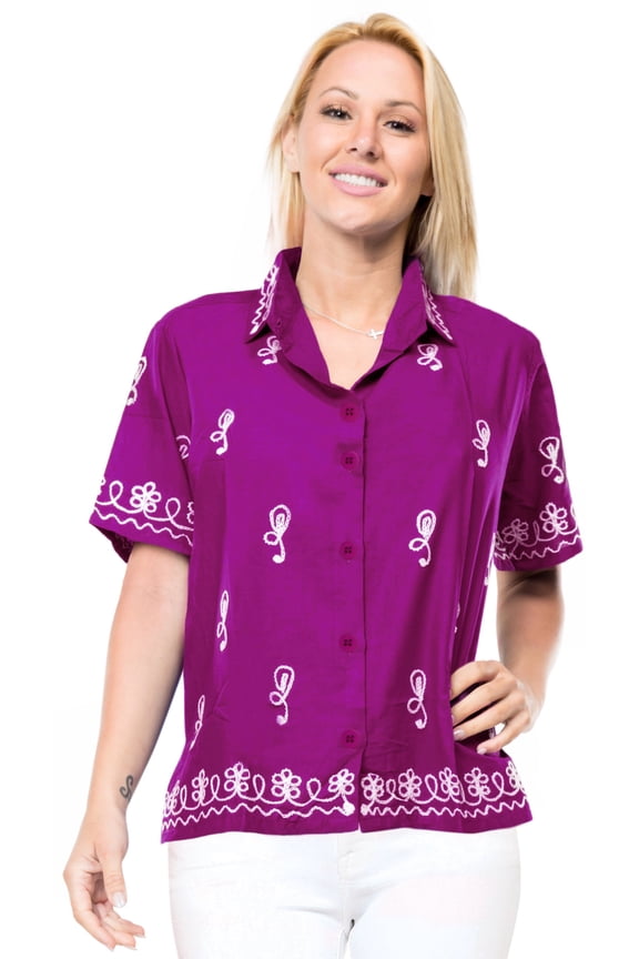 Women's Casual Solid Blouse Shirt TShirts Short Sleeve Button Down Dress Tops Tee Shirts Hawaiian Blouses for Women S plus-size Violet, Floral