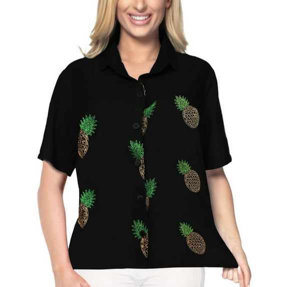 HAPPY BAY Women's Casual Solid Hawaiian Short Sleeve Blouse Shirt V Neck Blouses Button Up Dress Tops Tee Shirts for Women S Squid Ink_AD589