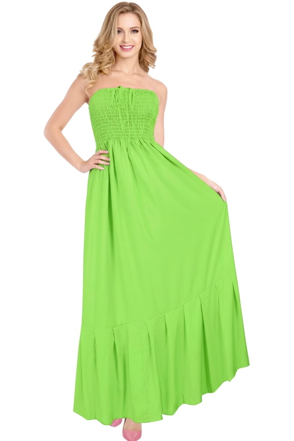 Women's Casual Tube Top Maxi Frill Dress Summer Beach Strapless Dresses for Women One Size Lime, Solid