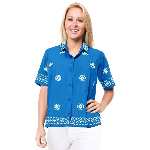 HAPPY BAY Women's Casual V-Neck Blouse Tops Work Shirt XXL plus-size Mary Blue_X411