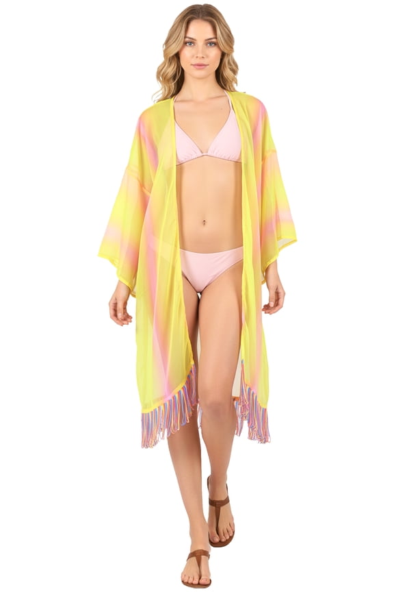 Women's Chiffon Summer Beach Basic Beachwear Duster Kimono Cardigan Button Shirt 2X-3X Corn_AC17