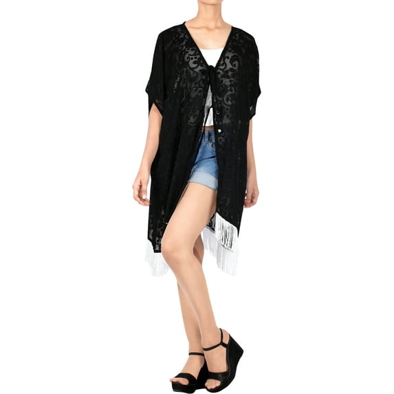 HAPPY BAY Women's Chiffon Summer Beach Open Front Holiday Kimono Beachwear Duster Cardigans XL-XXL Squid Ink_AB733
