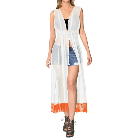 HAPPY BAY Women's Chiffon Summer Beach Open Front Lightweight Beachwear Duster Kimono Cardigan for Women M-L Ivory_AB867