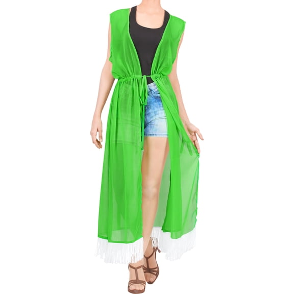 HAPPY BAY Women's Chiffon Summer Beach Open Front Lightweight Beachwear Duster Kimono Cardigan for Women M-L Shamrock Forest_AB869