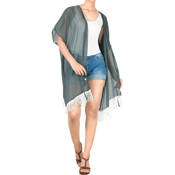 HAPPY BAY Women's Chiffon Summer Beach Open Front Maternity Beachwear Duster Kimono Cardigan XL-XXL Grey_AB746
