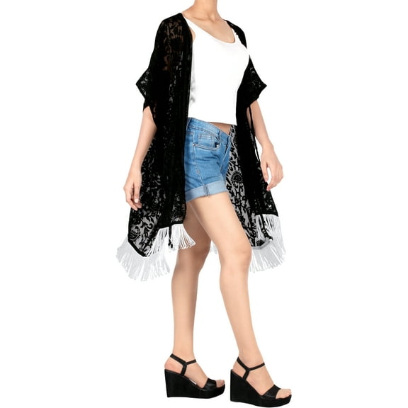HAPPY BAY Women's Chiffon Summer Beach Open Front Maternity Beachwear Duster Kimono Cardigan XL-XXL Lace Crochet_AB734