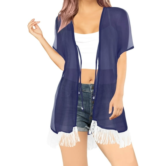 HAPPY BAY Women's Chiffon Summer Beach Open Front Maternity Beachwear Duster Kimono Cardigan XL-XXL Navy_AB747
