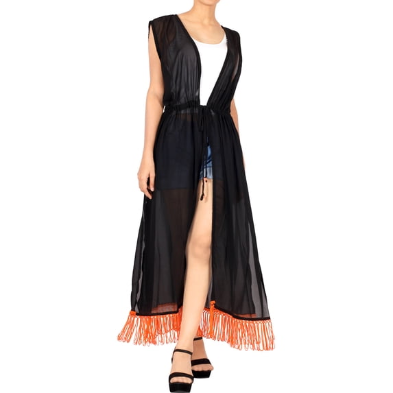 HAPPY BAY Women's Chiffon Summer Beach Open Front Oversized Beachwear Duster Kimono Cardigan M-L Jade_AB871