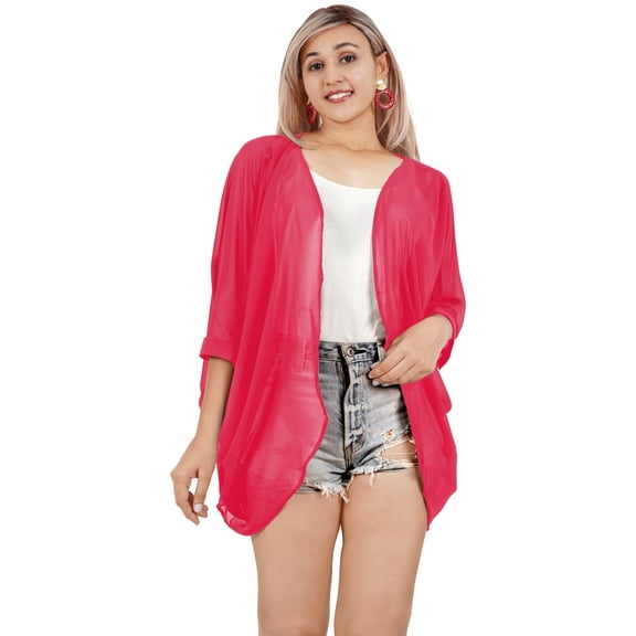 HAPPY BAY Women's Chiffon Summer Beach Open Front Vintage Kimono Beachwear Duster Cardigans for Women M Solid, Pink