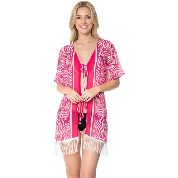 HAPPY BAY Women's Chiffon Summer Open Front Boho Beach Beachwear Duster Kimono Cardigan for Women XL-XXL PInk_AB970