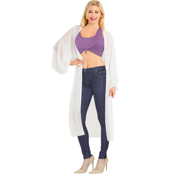 HAPPY BAY Women's Chiffon Summer Open Front Chunky Beach Beachwear Duster Kimono Cardigan for Women 1X-2X Snow White_AB901
