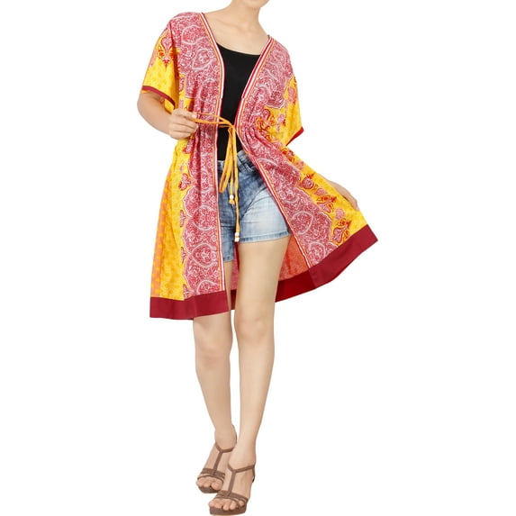 HAPPY BAY Women's Cotton Summer Front Open Soft Beach Beachwear Duster Kimono Cardigan 2X-3X Yellow_AB980
