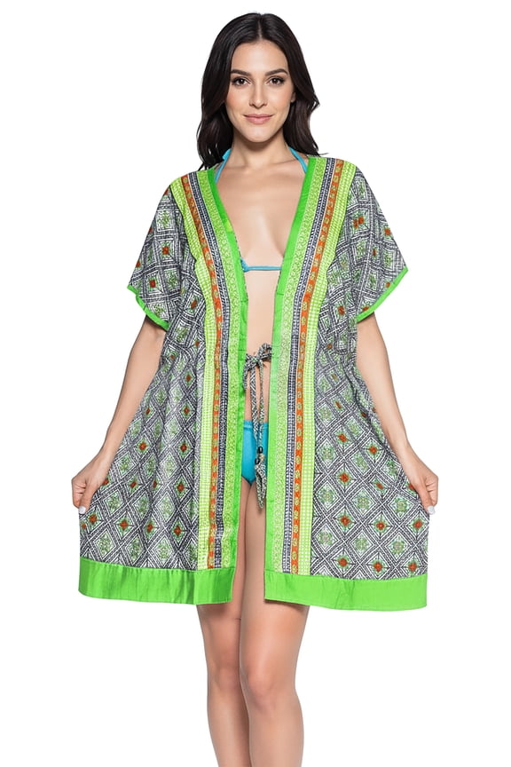 Women's Cotton Summer Front Open Soft Beach Beachwear Duster Kimono Cardigan for Women 2X-3X Shamrock Forest_AB978