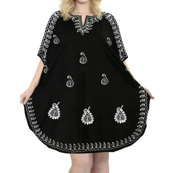 HAPPY BAY Women's Cover Ups Swimwear Ladies Swimsuit Coverup Beach Caftan Bikini Casual Summer Short Kaftans for Women 2X-3X Jet Black_AC774