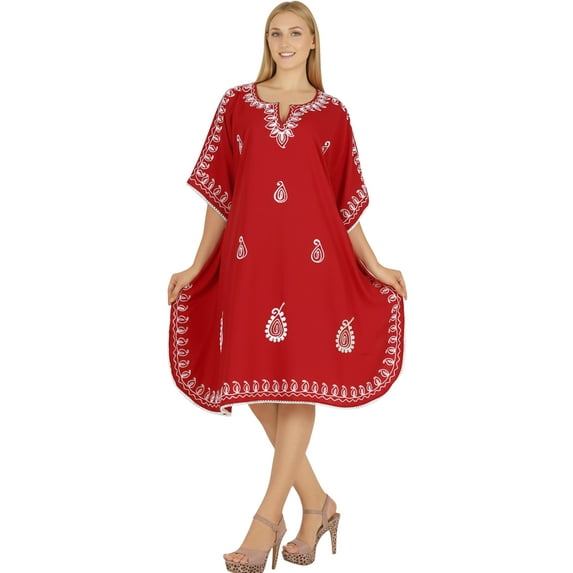 HAPPY BAY Women's Cover Ups Swimwear Ladies Swimsuit Coverup Beach Caftan Bikini Casual Summer Short Kaftans for Women 2X-3X Team Red Scarlet_AC779