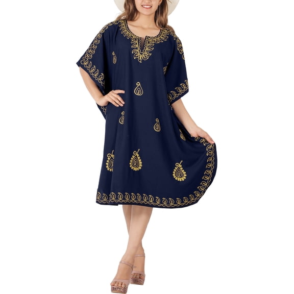 HAPPY BAY Women's Dress Tunic Ladies Cover Ups for Swimwear Women Summer Beach Loungewear Mumu Swimwear Bikini Loungewear 2X-3X Navy, Floral