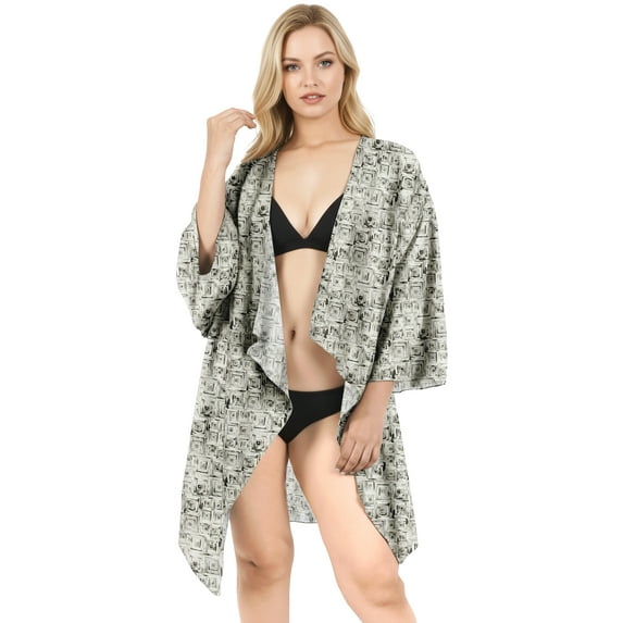 HAPPY BAY Women's Duster Front Open Cardigans Vintage Kimono L-XL Black, Geometric