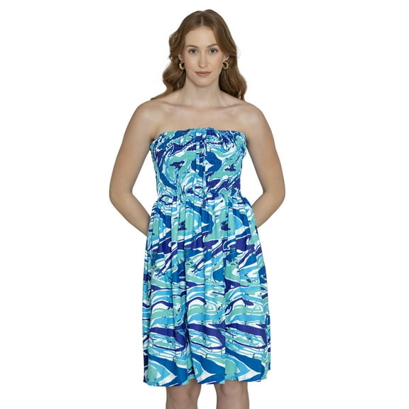 HAPPY BAY Women's Evening Boho Strapless Dresses for Women Flowy Beach Swing Tube Top Smocked Mini Dress One Size Stripes, Blue