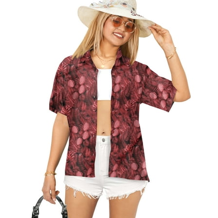 HAPPY BAY Women's Floral Beach Hawaiian Blouse Shirt T-Shirt Blouses Short Sleeve Button Up Dress Tee Shirts Tops for Women M Tropical, Pink