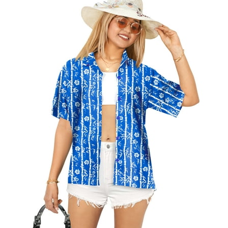 HAPPY BAY Women's Floral Beach Hawaiian Blouse Shirt T-Shirt Blouses Short Sleeve Button Up Dress Tee Shirts Tops for Women S Floral, Blue