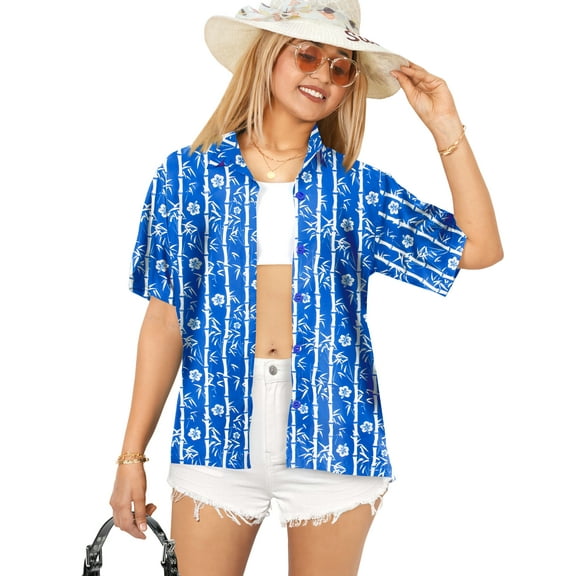 HAPPY BAY Women's Floral Beach Hawaiian Blouse Shirt T-Shirt Blouses Short Sleeve Button Up Dress Tee Shirts Tops for Women S Floral, Blue