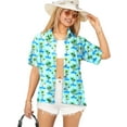 thumbnail image 1 of HAPPY BAY Women's Floral Beach Hawaiian Blouse Shirt T-Shirt Blouses Short Sleeve Button Up Dress Tee Shirts Tops for Women S Island Palm, Blue, 1 of 5