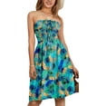 thumbnail image 1 of HAPPY BAY Women's Flowy Beach Evening Boho Swing Tube Top Smocked Mini Dress Strapless Dresses for Women One Size Tropical, Blue, 1 of 5