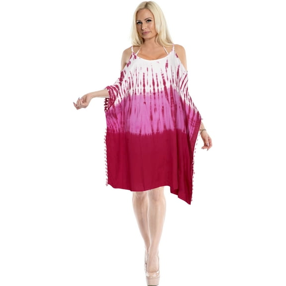 HAPPY BAY Women's Flowy Cover Ups Sleeveless Beach Tunic 1X-2X Pink, Tie Dye