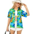 thumbnail image 1 of HAPPY BAY Women's Halloween Pirate Skull Shirts for Women Button Down Short Sleeve Vintage Tops Blouse Shirt XL plus-size Turquoise, Ocean Chart, 1 of 5