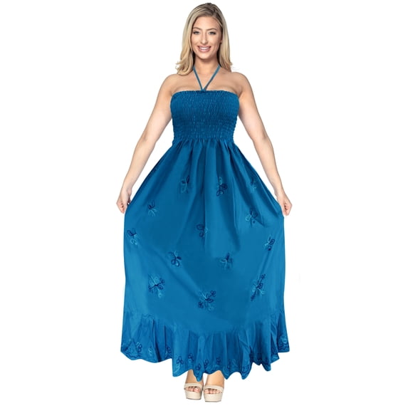 HAPPY BAY Women's Halter Neck Tube Top Long Evening Frill Dress Strapless Dresses for Women One Size Mary Blue_C710