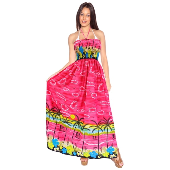 HAPPY BAY Women's Halter Neck Tube Top Maxi Evening Slit Dress Strapless Dresses for Women One Size Hot Pink, Floral