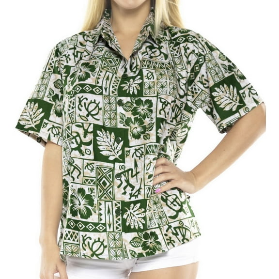 HAPPY BAY Women's Hippie Blouse Tops Hawaiian Tunic Shirt S plus-size Shamrock Green_X122