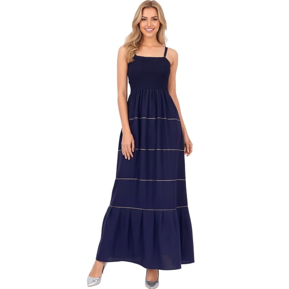 HAPPY BAY Women's House Daily Routine Evening Wear Vacation Flowy Dress Pencil Tube Top Maxi Frill Dress Evening Gown Medium-Large Blue, Solid