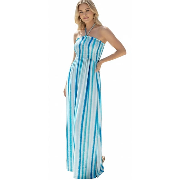 HAPPY BAY Women's House Daily Routine Evening Wear Vacation Holiday Flowy Dress Pencil Tube Top Maxi Frill Dress Evening Gown One Size Stripe Blue