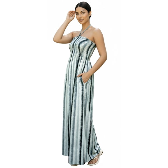 HAPPY BAY Women's House Daily Routine Evening Wear Vacation Holiday Flowy Dress Pencil Tube Top Maxi Frill Dress Evening Gown One Size Stripe Grey