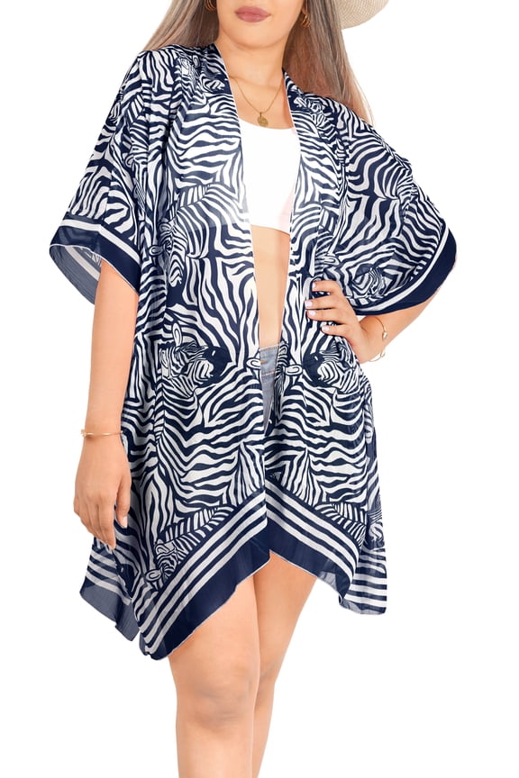Women's Kimono Loose Summer Duster Outwear Top Dress Beachwear Bohemian Cover Up Holiday Cardigans for Women 2X-3X Stripes, Blue
