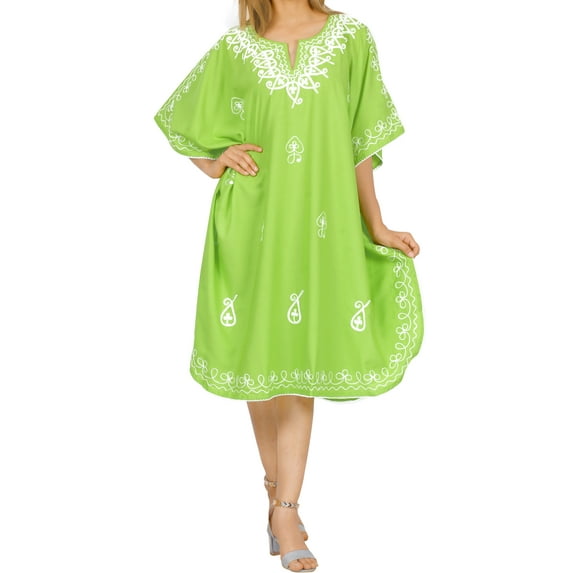 HAPPY BAY Women's Ladies Coverup Beach Bikini Casual Mini Short Sleeve Caftan Summer Dress Caftans for Women Loungewear 2X-3X Lime_AC777