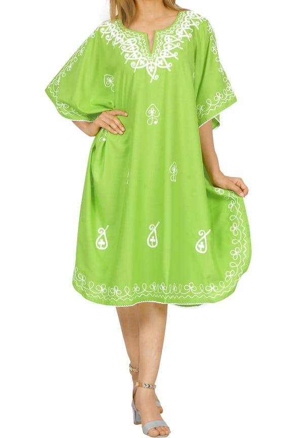 Women's Ladies Coverup Beach Bikini Casual Mini Short Sleeve Caftan Summer Dress Caftans for Women Loungewear 2X-3X Lime_AC777