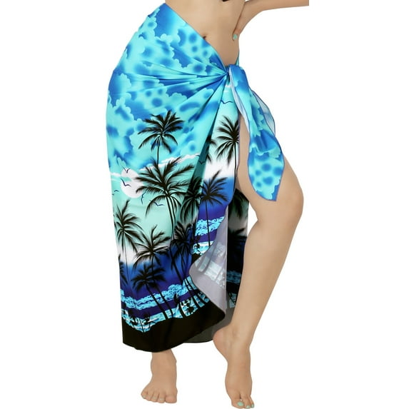 HAPPY BAY Women's Long Vacation Sarongs Coverups Beachwear Pareo Swimwear Summer Bikinis Swim Cover up Wraps Beach Skirts for Women One Size Lapis, Tropical