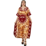 HAPPY BAY Women's Loose Caftan Long Boho Sleepwear Dress 2X-3X Ruby-AC227
