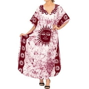 HAPPY BAY Women's Loose Caftan Long Boho Sleepwear Loungewear Dashiki House Dress 2X-3X Burgundy-AC235
