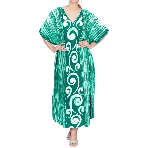 HAPPY BAY Women's Loose Caftan Long Night Evening Gown Loungewear Dashiki House Dresses for Women 2X-3X Green_AC145