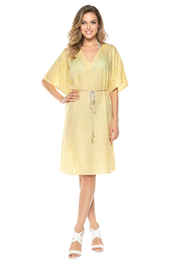 Women's Loose Caftan Mini Loungewear House Dress Tunics 2X-3X Lemon Glacier_AC839