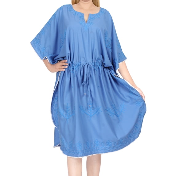 HAPPY BAY Women's Loose Caftan Mini Loungewear Tunics 2X-3X Mary C1 Navy Blue